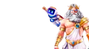 Imagem de Zeus e um personagem futurista, simbolizando o torneio Drops & Wins no cassino Booi Brasil, combinando mitologia e temas modernos.