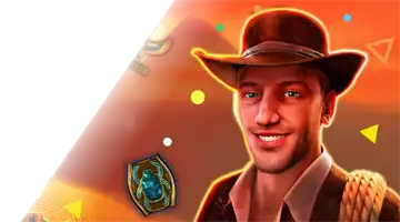 Imagem de um personagem explorador com chapéu, simbolizando o bônus de boas-vindas no cassino Booi Brasil com uma temática de aventura.